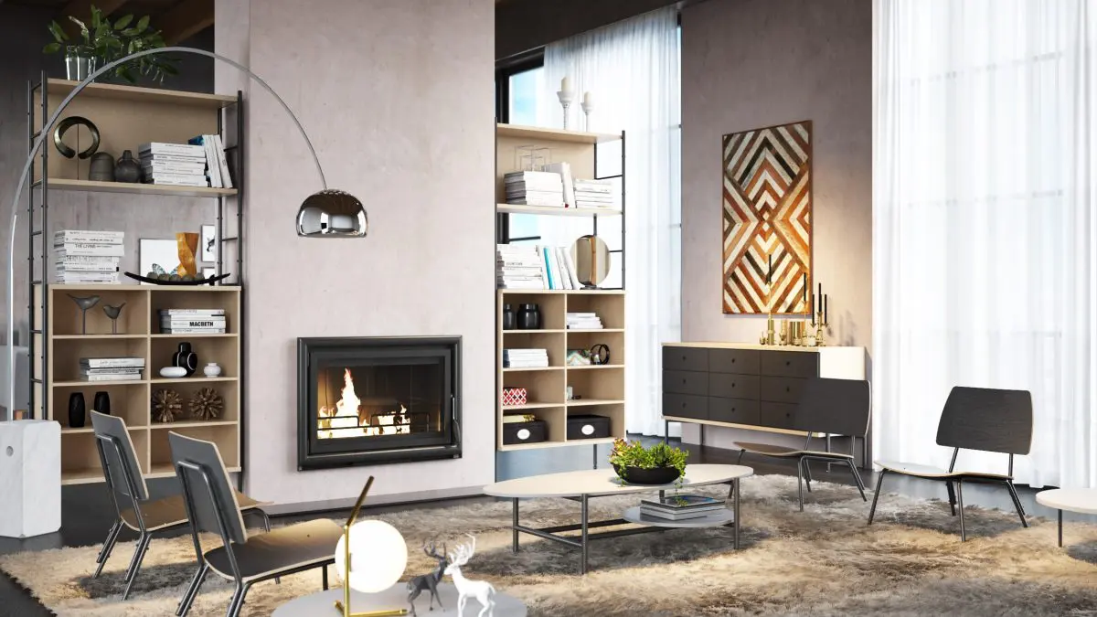 CGI Room Set Living room fireplace